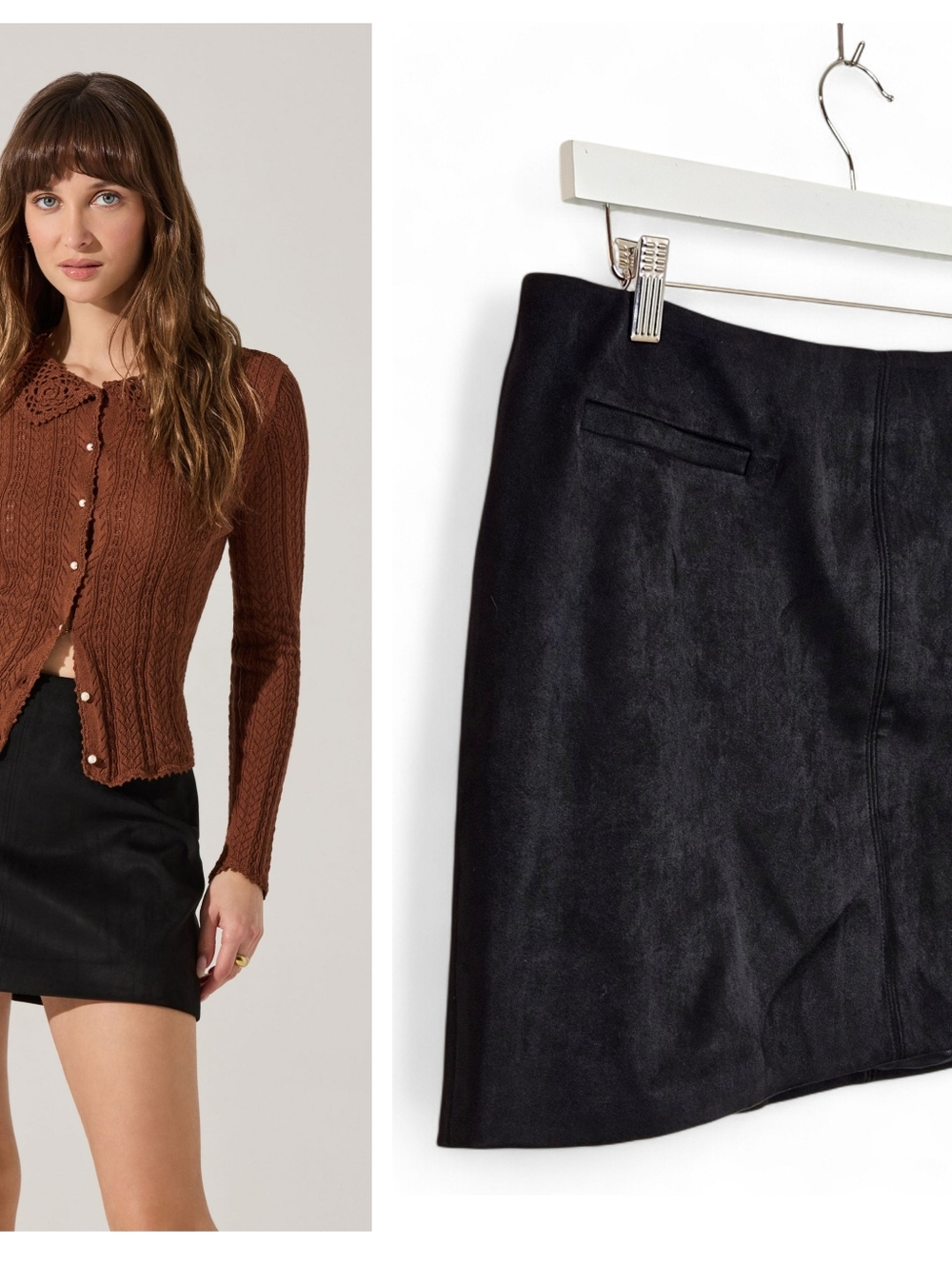 NWT ASTR The Label Laudine Mini Skirt L Faux Suede 90s Minimalist Black Pockets